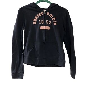 Abercrombie kids blue zip up hoodie with pink logo.  Size XL